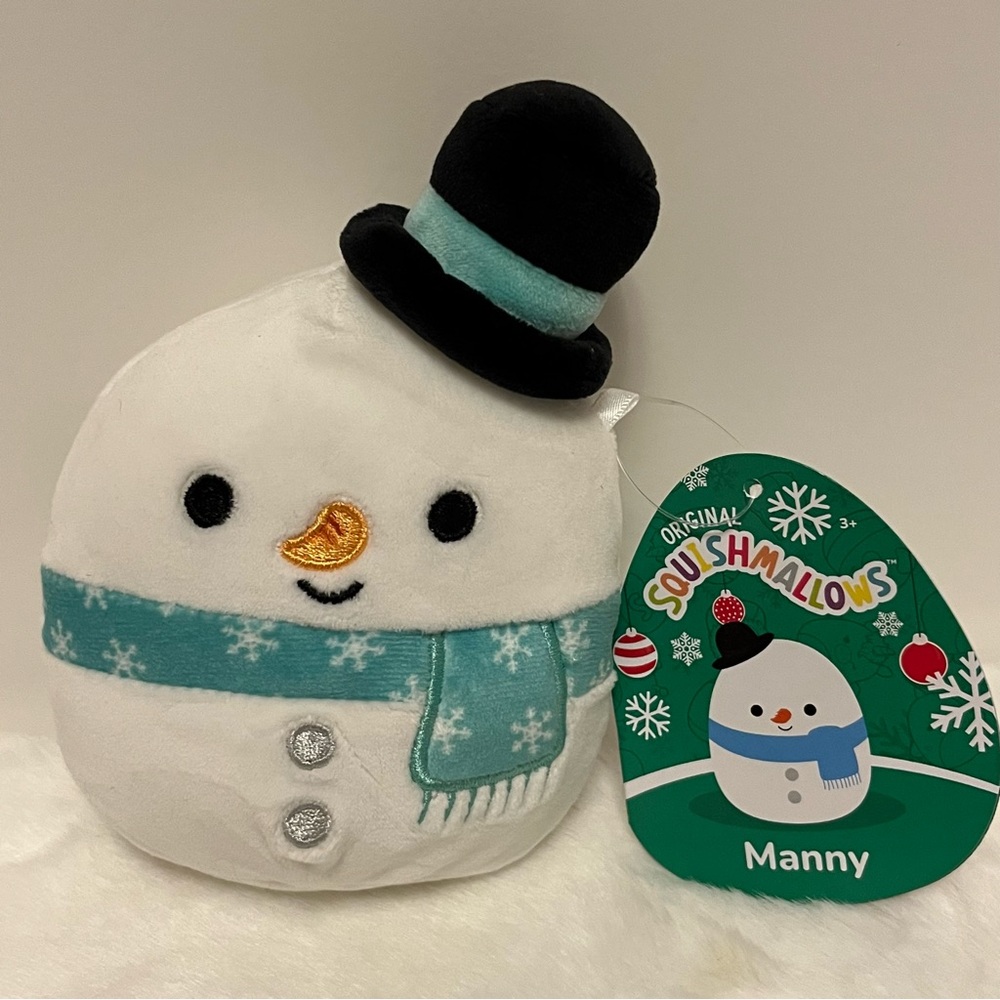 Squishmallow Manny Snowman ⛄️, Christmas 🎄❄️, Top Hat Scarf, 4.5” New